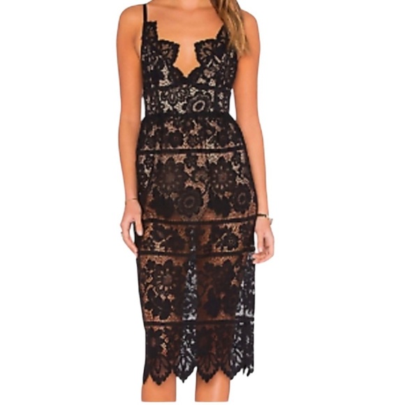 For Love & Lemons NEW Gianna Blue Lace Midi Dress - Picture 8 of 8